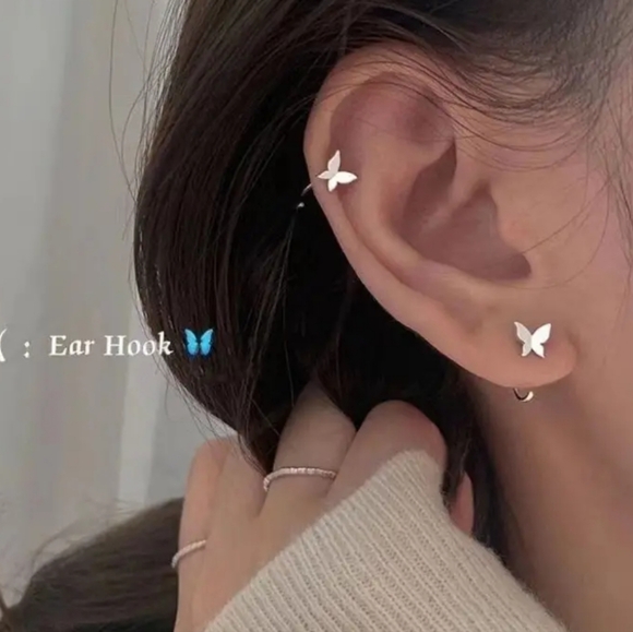 Mini Half Hoop Butterfly Hoops Zinc Alloy Sterling Plate - Picture 3 of 5